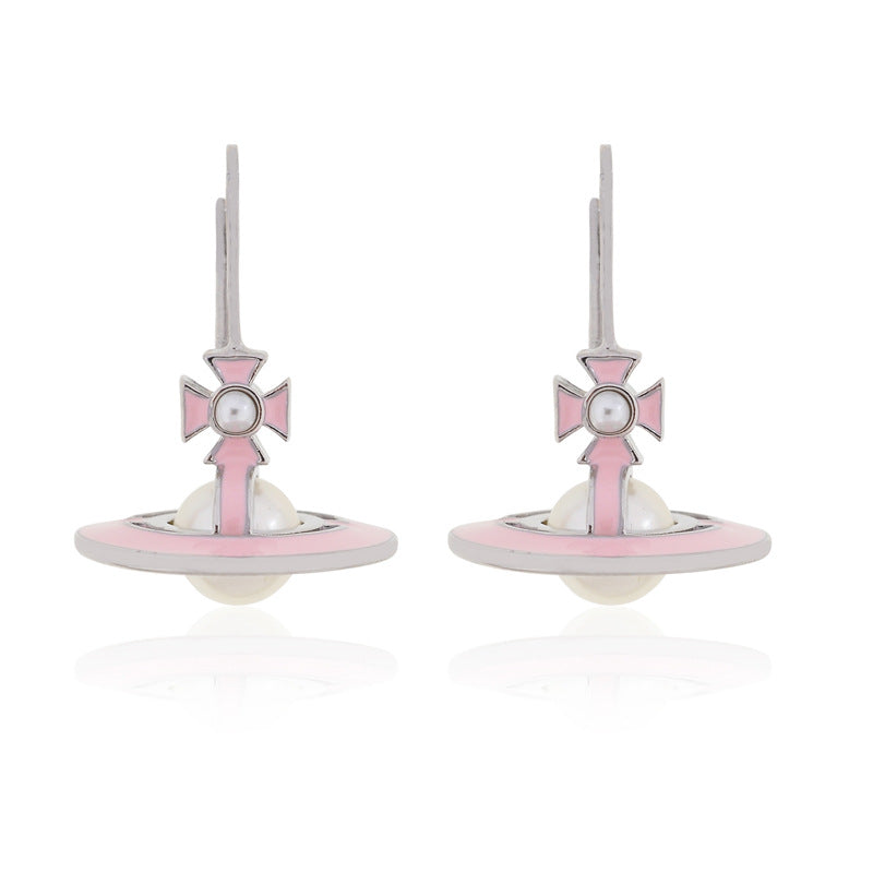 Vivienne Westwood solid color paint Pearl stereo earrings
