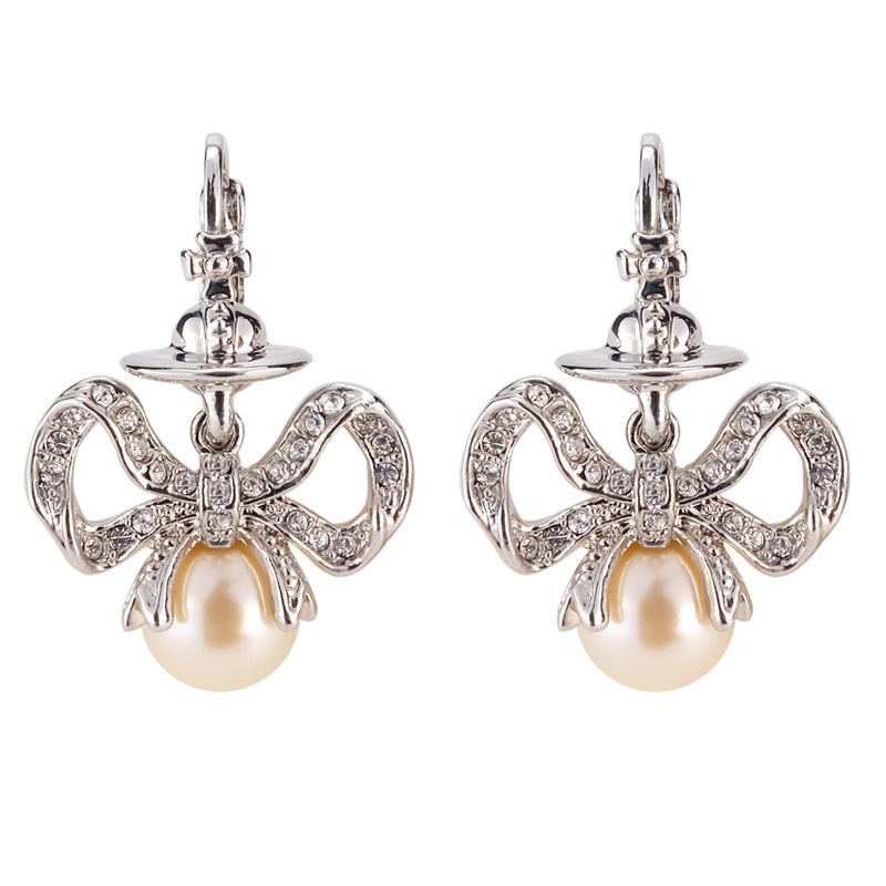 Vivienne Westwood Bell pearl earrings female niche personality High sense
