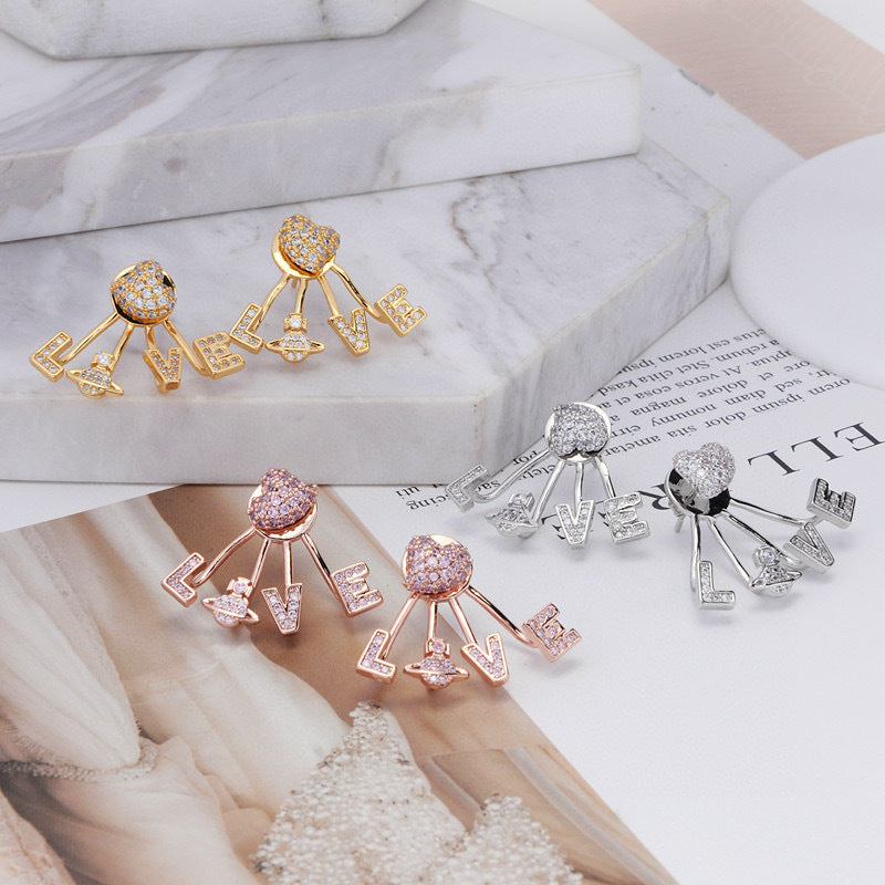 Vivienne Westwood LOVE full-jeweled stud earrings personality punk