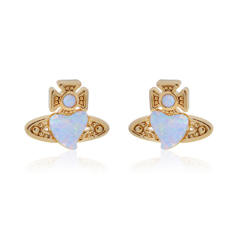 Vivienne Westwood West natural opal love heart stud earrings