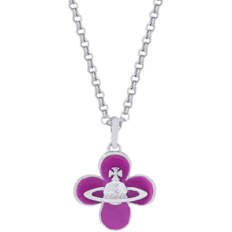 Vivienne Westwood four-leaf clover flower pendant necklace sweet exquisite and versatile