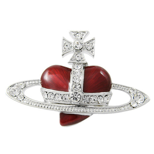 Vivienne Westwood dark red love meteor antique silver bow starry medal brooch