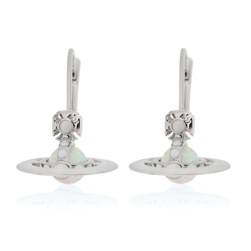 Vivienne Westwood opal stone three-dimensional earrings niche temperament exquisite