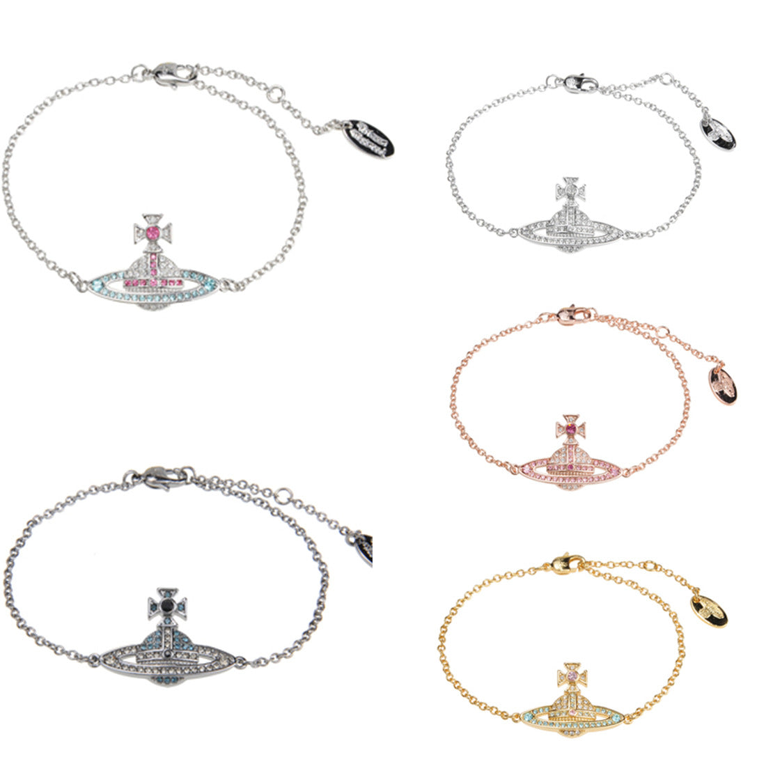 Vivienne Westwood color matching full diamond bracelet ins cold Style Advanced