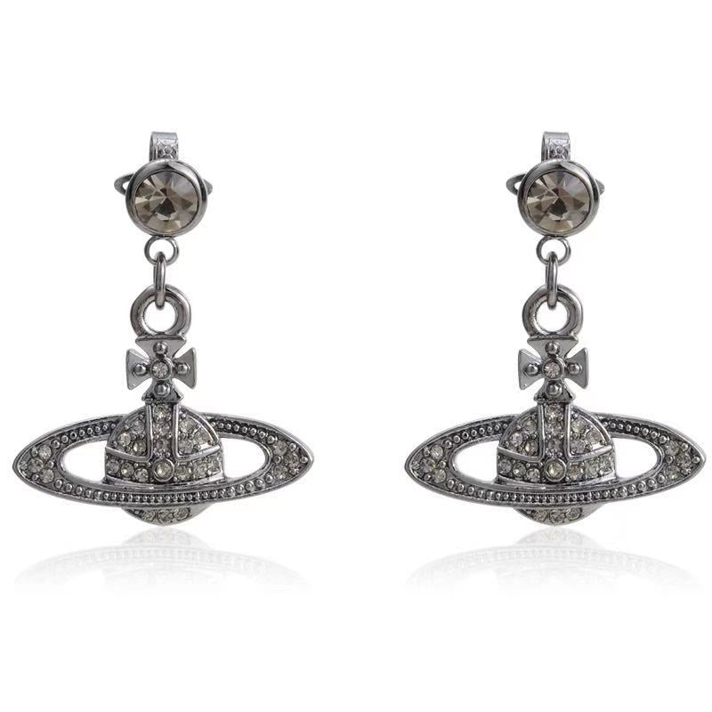 Vivienne Westwood ear studs European and American punk fully-jeweled crystal earrings personality