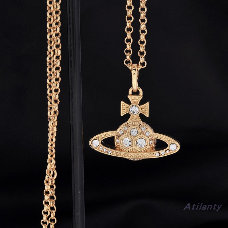 Vivienne Westwood full diamond honeycomb logo necklace shiny and simple temperament
