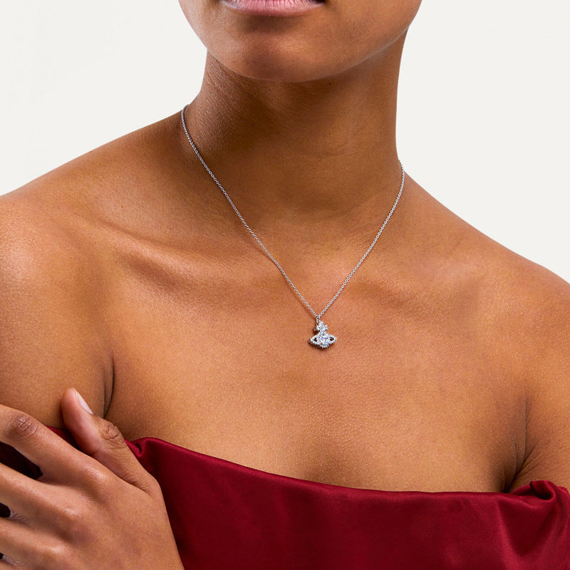 Vivienne Westwood full diamond clavicle chain exquisite high-grade ins style