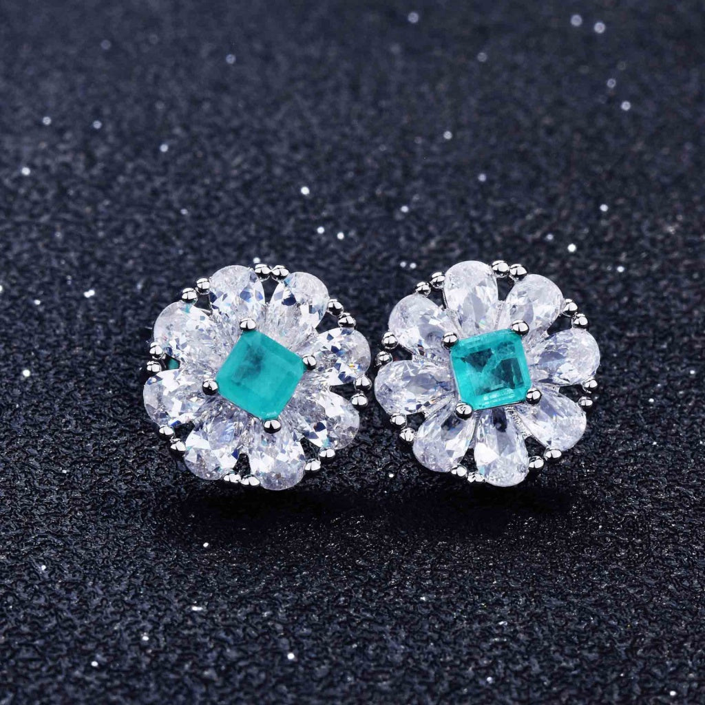 Kenzero Fine Custom Jewelry Natural Paraiba Necklace High Carbon Rhinestone Ear Studs Pendant Suit