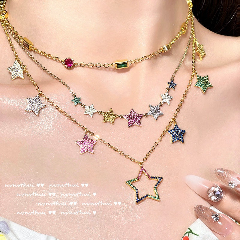 Color Five-Pointed Star Colorful Gemstone Necklace  Zircon Dai Dai Necklace