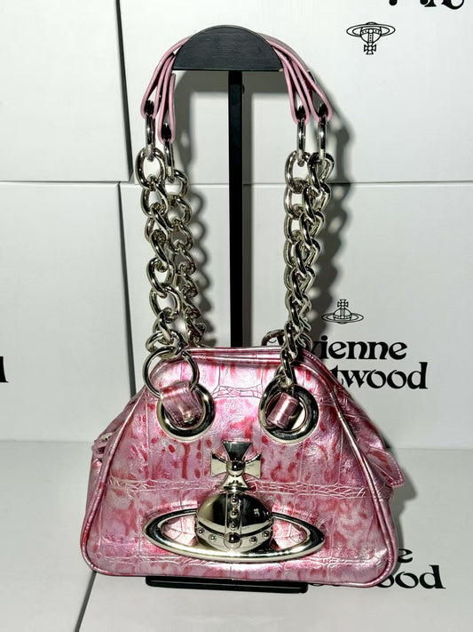 vivienne westwood explosive pattern pink bowling bag  free tax