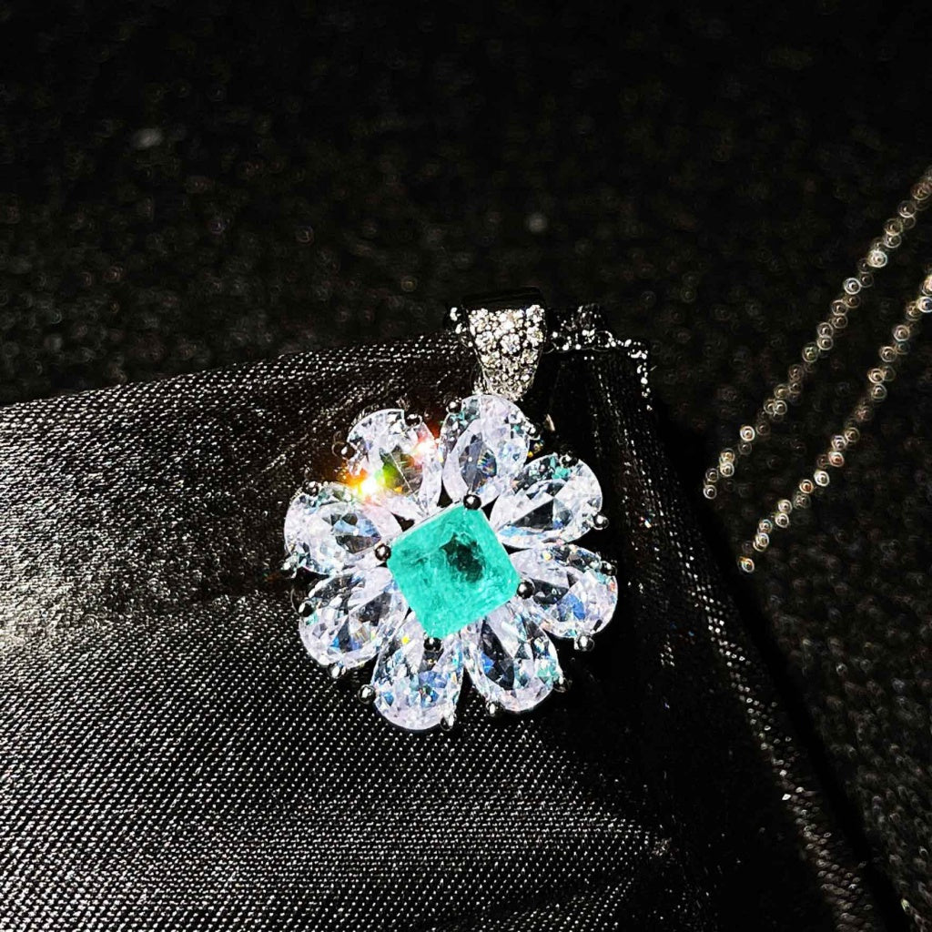 Kenzero Fine Custom Jewelry Natural Paraiba Necklace High Carbon Rhinestone Ear Studs Pendant Suit