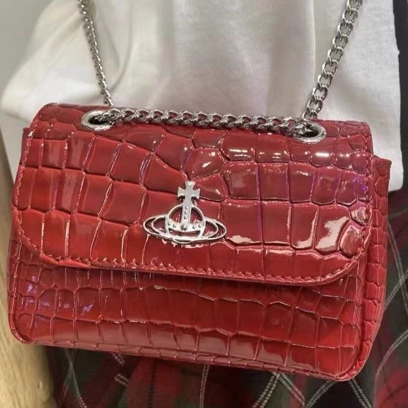 Vivienne Westwood Black Crocodile Pattern Chain Small Square Bag