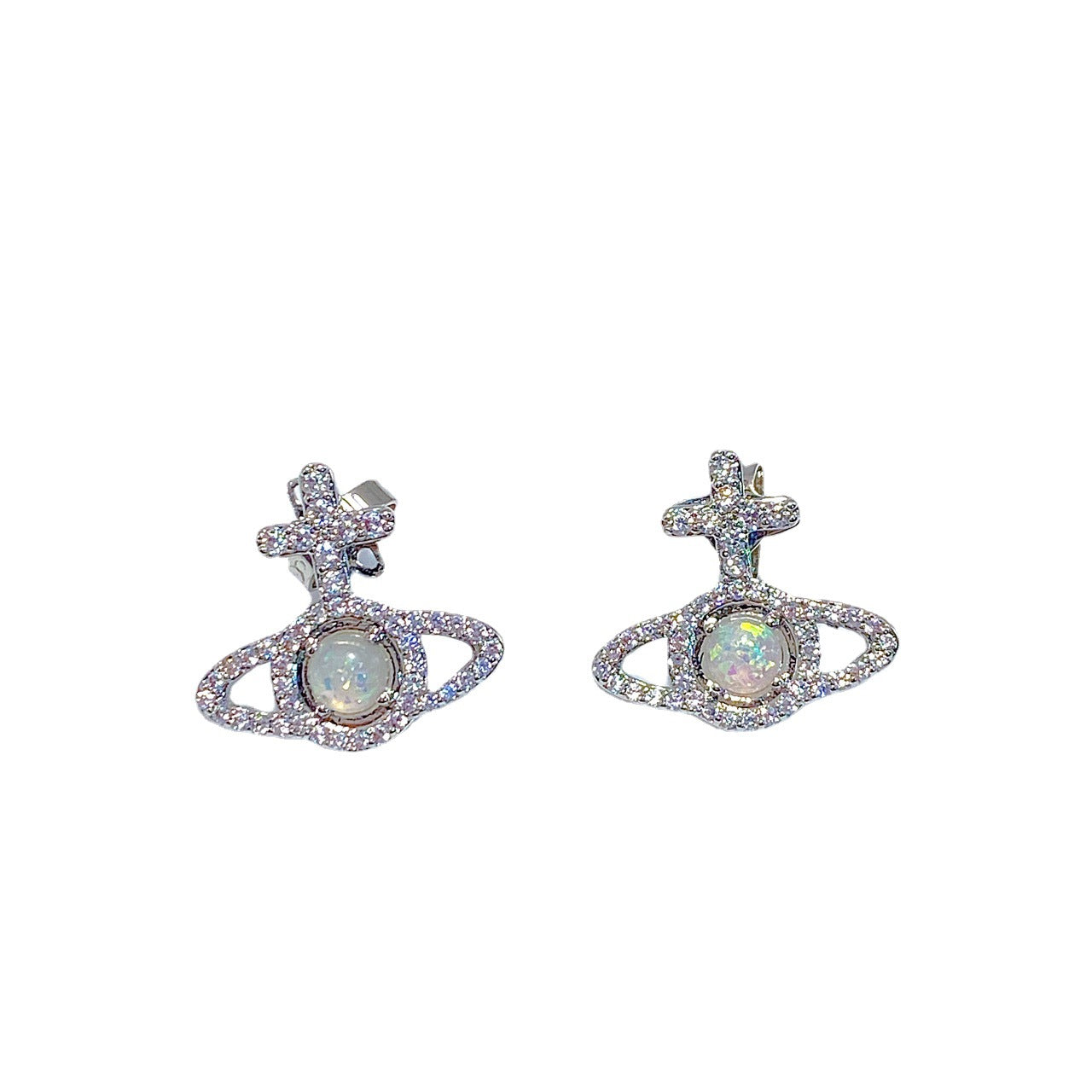 Vivienne Westwood orb Full Diamond Opal Stone Ear Studs Necklace