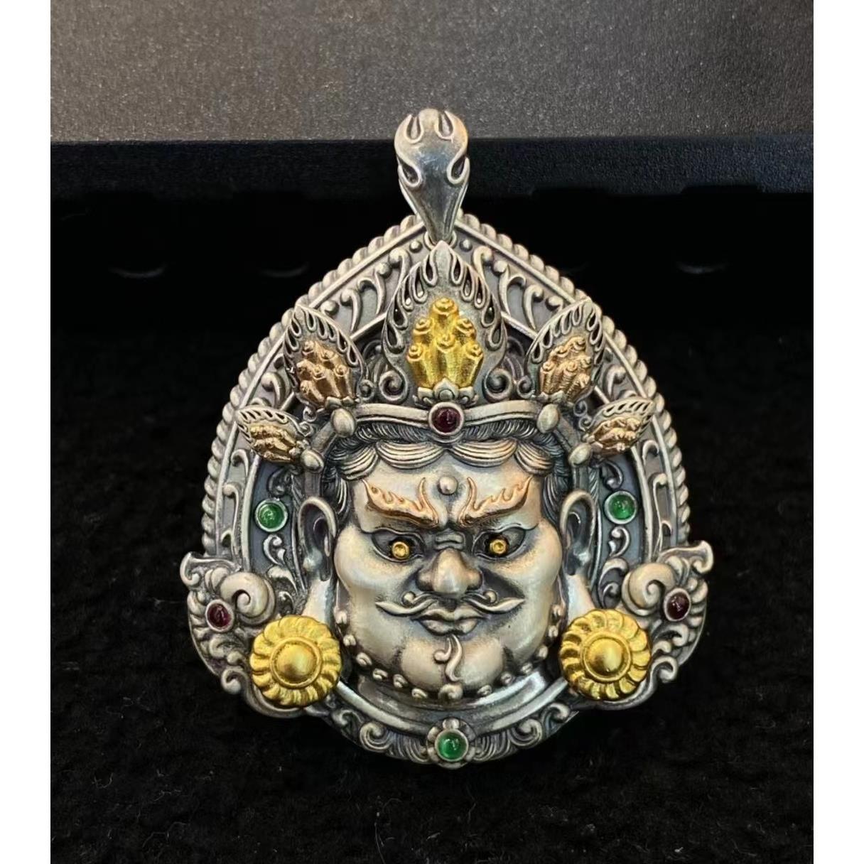 Tibetan Yellow God of Wealth Thailand Silver Pendant Men's Retro Personality Fashion2023New Silver Pendant Tibet Silver Accessories