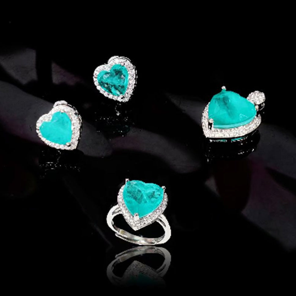 Kenzero Jewelry Natural Palaiba Suit Heart-Shaped Rings Pendants Necklace Gift