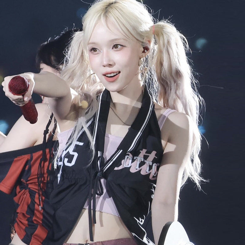 Street tide brandaespaSouth Korean Girl's Team Same Millenniumy2kHot Girl Music Festival Jersey Tied Spaghetti-Strap Vest