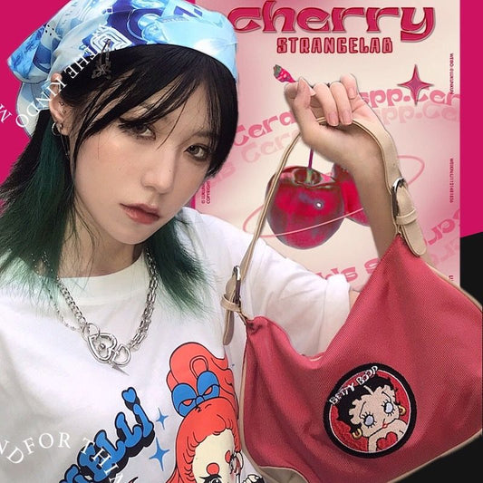 Good Goods AmericaBBMiss 80sCool Earth Retro Easy MatchinginsCartoon Student Handheld Crossbody Pouch