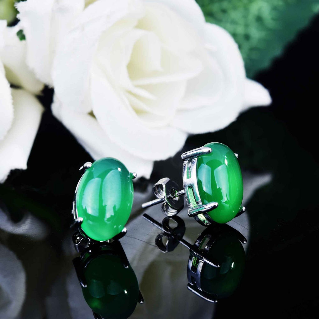 Kenzero Natural Chalcedony Suit Super Fairy Heavy Industry Design Butterfly Necklace Open Ring Green Chalcedony Stud Earrings