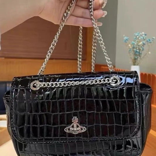 Vivienne Westwood Black Crocodile Pattern Chain Small Square Bag