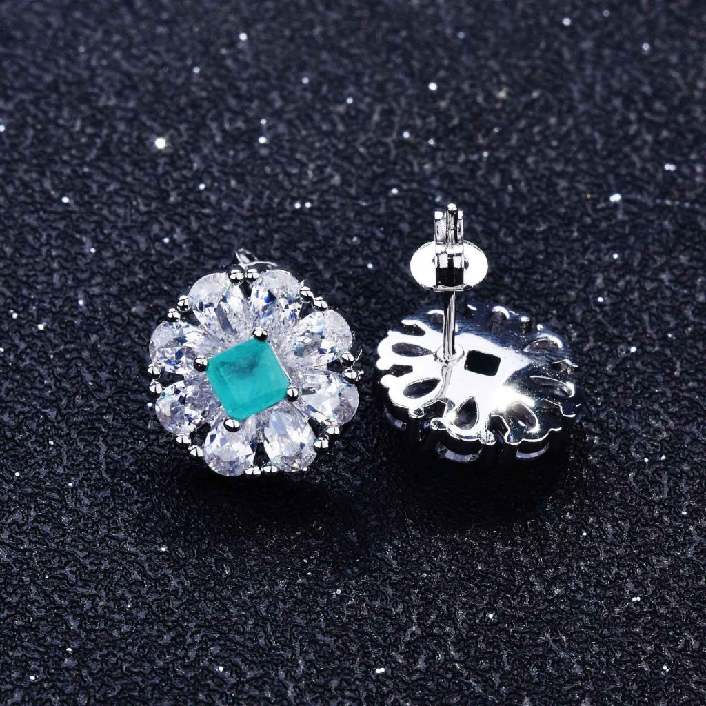 Kenzero Fine Custom Jewelry Natural Paraiba Necklace High Carbon Rhinestone Ear Studs Pendant Suit