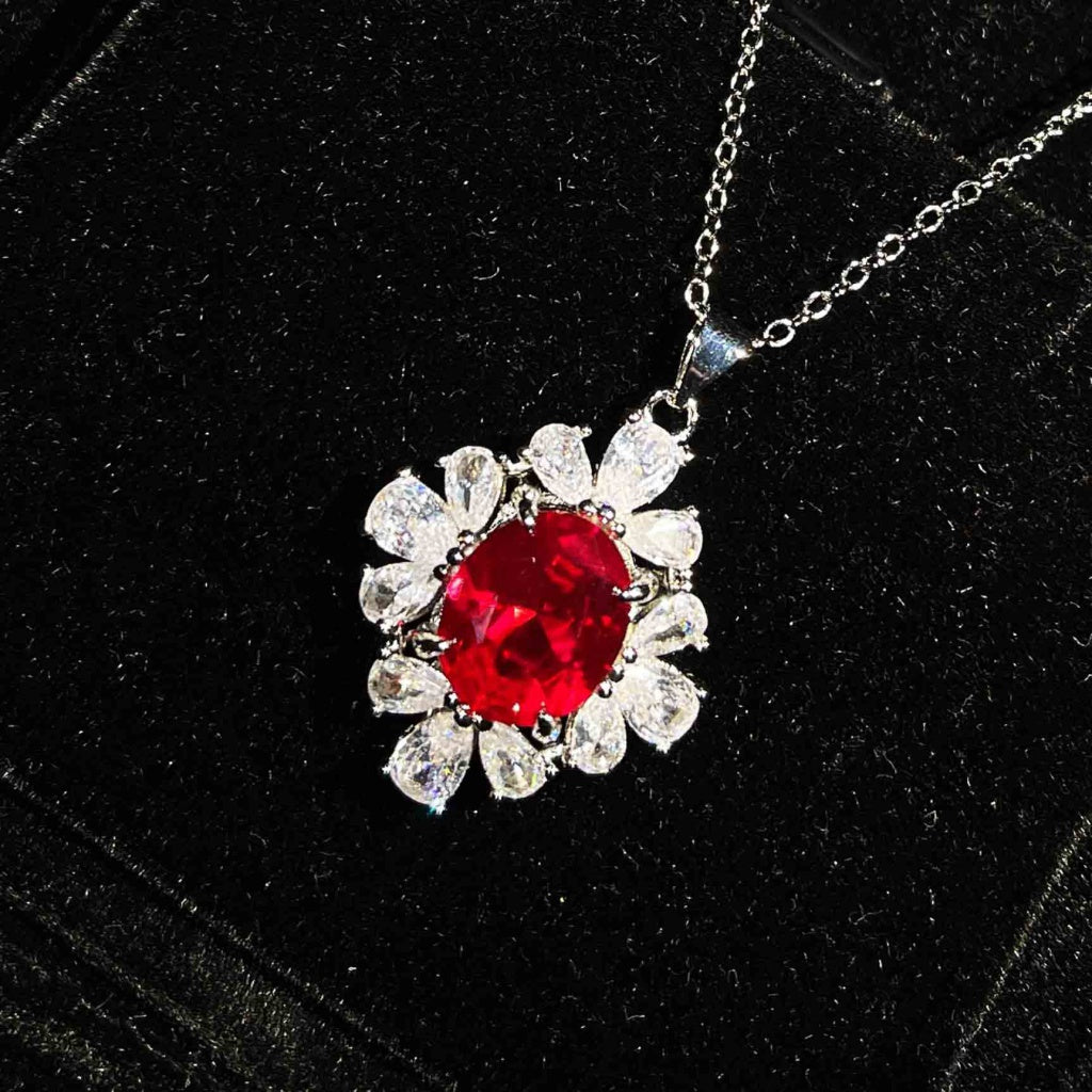 Kenzero Same Style Colored Gems Suit Fine Jewelry Customized Full Diamond Red Corundum Rings Ear Studs Pendant Necklace