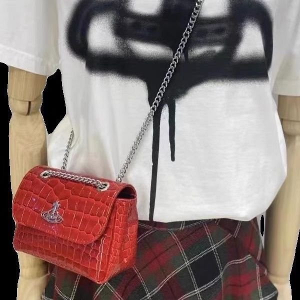 Vivienne Westwood Black Crocodile Pattern Chain Small Square Bag
