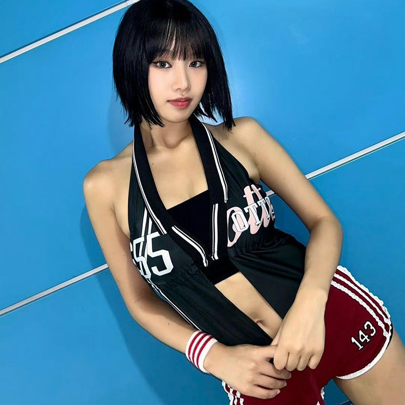 Street tide brandaespaSouth Korean Girl's Team Same Millenniumy2kHot Girl Music Festival Jersey Tied Spaghetti-Strap Vest