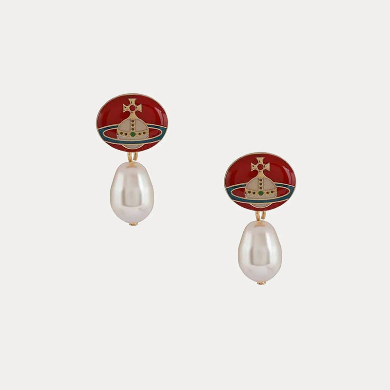 Vivienne Westwood enamel buckle removable Pearl delicate earrings