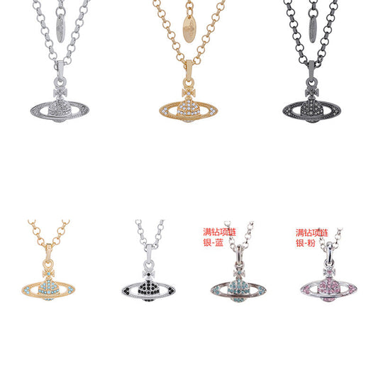 Vivienne Westwood full diamond pendant necklace ins niche temperament