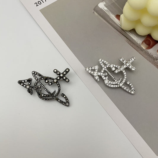 Vivienne Westwood cross planet brooch Diamond advanced pin autumn and winter personalized suit clothing accessories