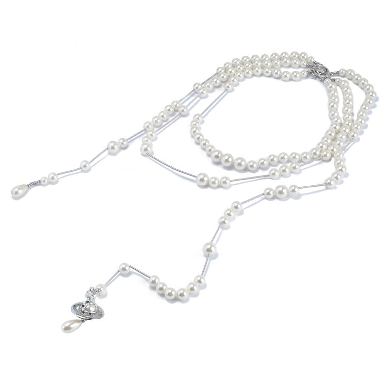 Vivienne Westwood High version engraved version broken pearl multi-layer necklace