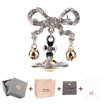 Vivienne Westwood full diamond bow bell brooch collar pin