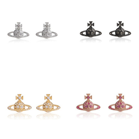 Vivienne Westwood honeycomb stud earrings with Diamond light luxury punk ins earrings