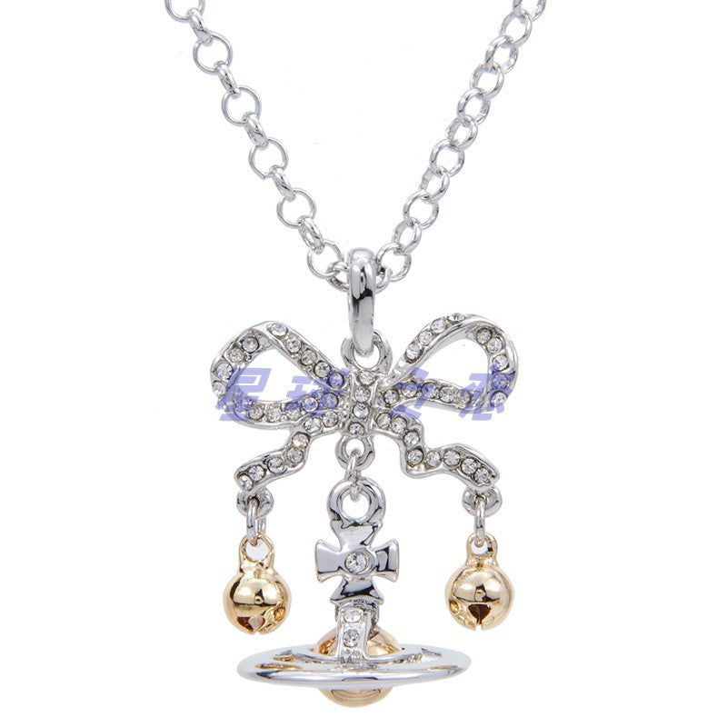 Vivienne Westwood full diamond bow bell brooch collar pin