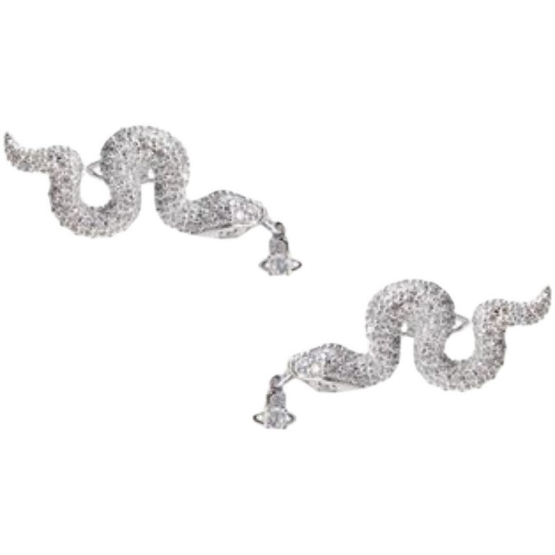 Vivienne Westwood full rhinestone zircon snake stud earrings niche European and American style high sense