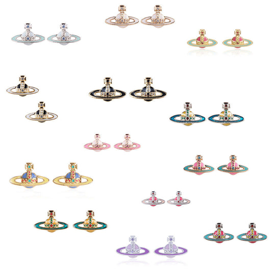 Vivienne Westwood two-tone epoxy Japanese and Korean inlaid Diamond affordable luxury fashion earrings