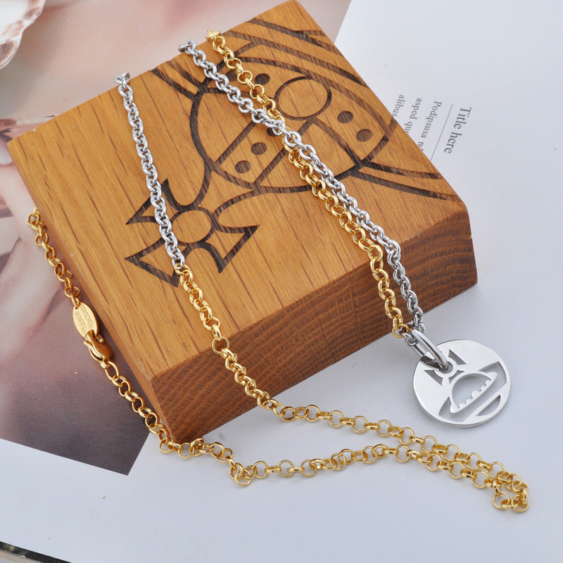 Vivienne Westwood necklace round Brand Hollow sweater chain two-color European and American style