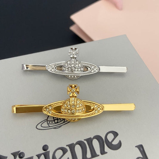 Vivienne Westwood crystal barrettes simple affordable luxury fashion hair accessories word clip brooch