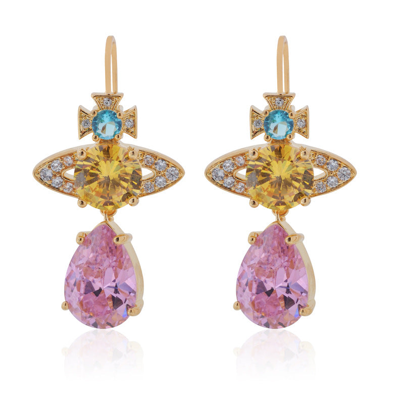 Vivienne Westwood full diamond water drop earrings Japanese and Korean simple