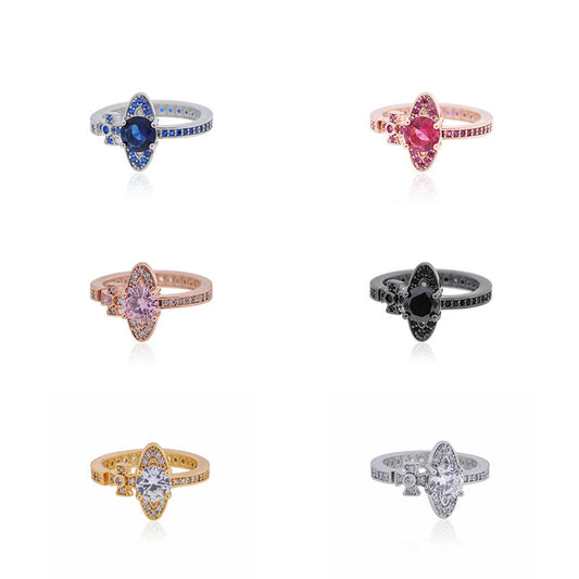 Vivienne Westwood full diamond orb ring personality ins style high sense all-matching