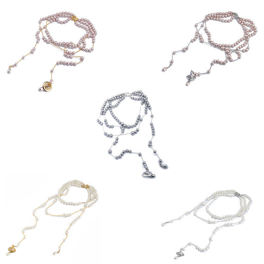 Vivienne Westwood High version engraved version broken pearl multi-layer necklace