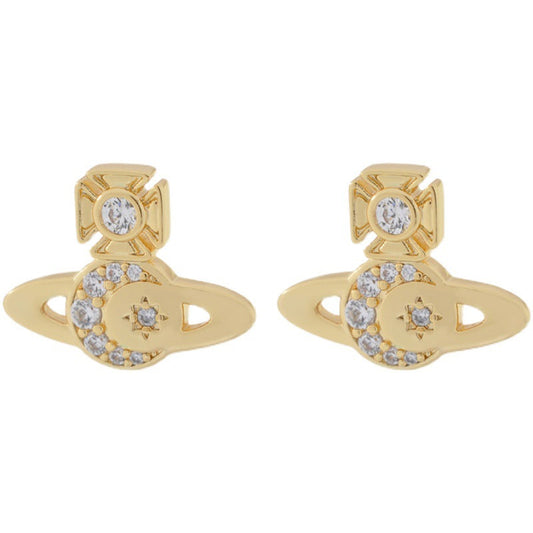 Vivienne Westwood star moon stud earrings women's romantic ear rings Japanese and Korean simple style accessories