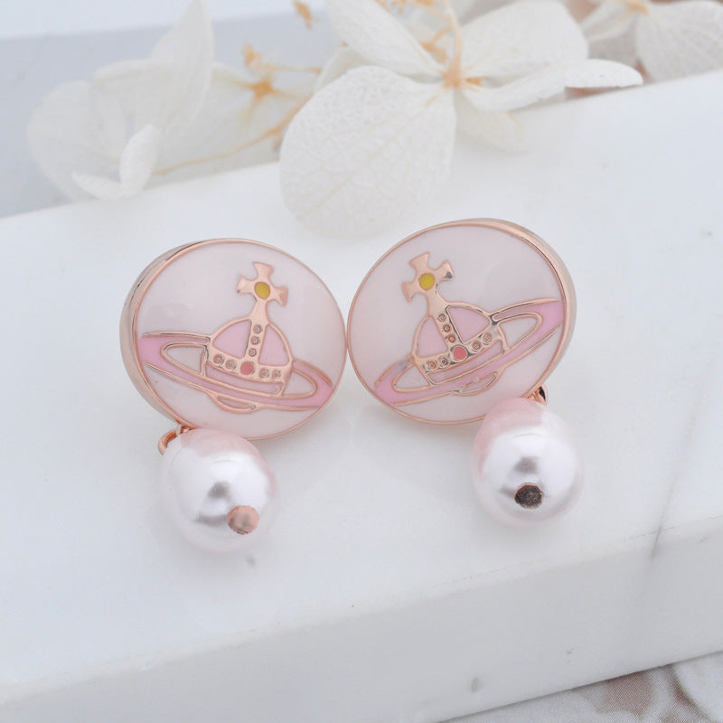 Vivienne Westwood enamel buckle removable Pearl delicate earrings