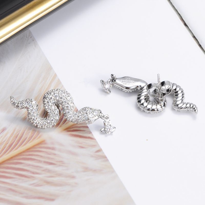 Vivienne Westwood full rhinestone zircon snake stud earrings niche European and American style high sense