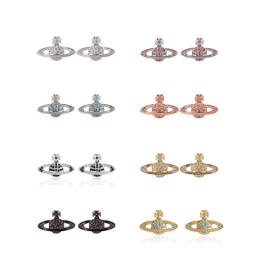 Vivienne Westwood classic full diamond orb stud earrings ins simple personalized all-match