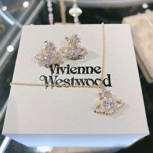 Vivienne Westwood full diamond clavicle chain exquisite high-grade ins style