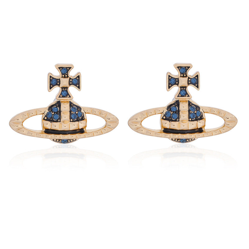 Vivienne Westwood European and American style rivet series stud earrings light luxury punk earrings