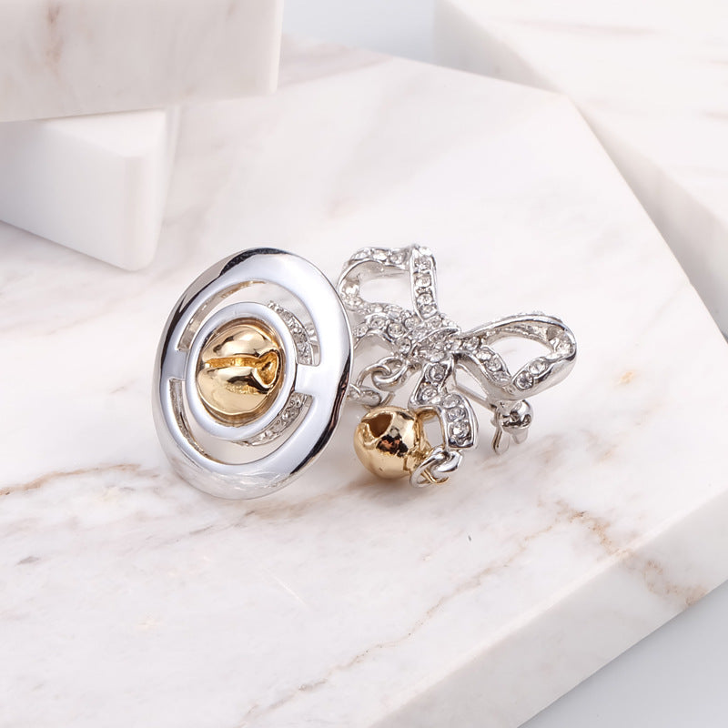 Vivienne Westwood full diamond bow bell brooch collar pin
