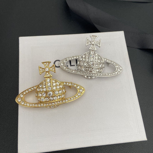 Vivienne Westwood full diamond large orb brooch versatile Korean style brooch 2 colors