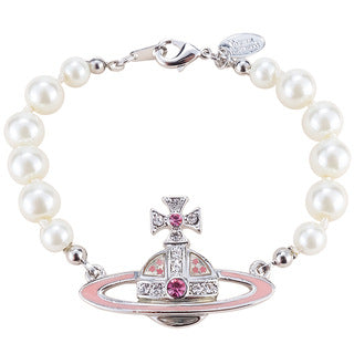 Vivienne Westwood pink paint diamond pearl bracelet college style all-match punk